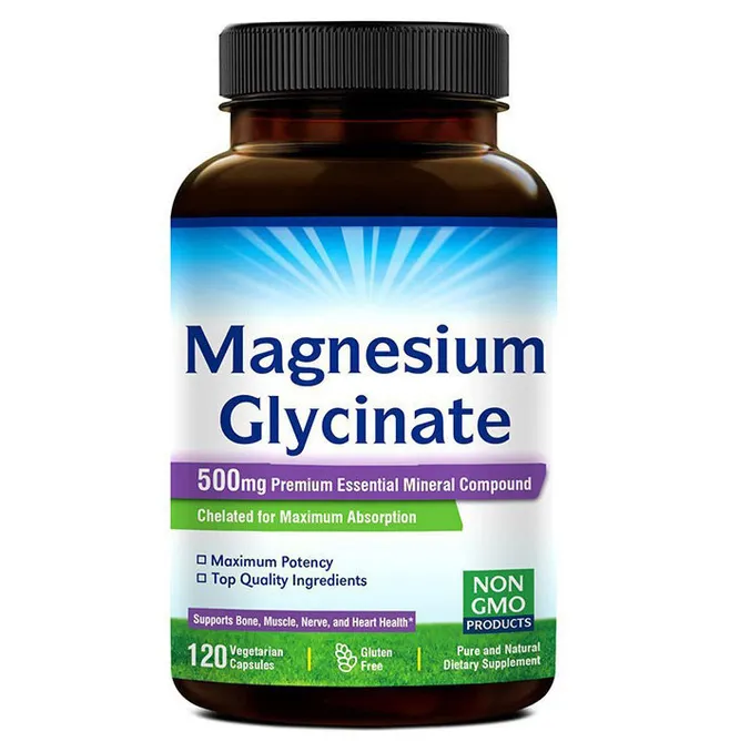Magnesium Glycinate 500mg 120 Vegan Caps Hi-Absorb NonGMO GF